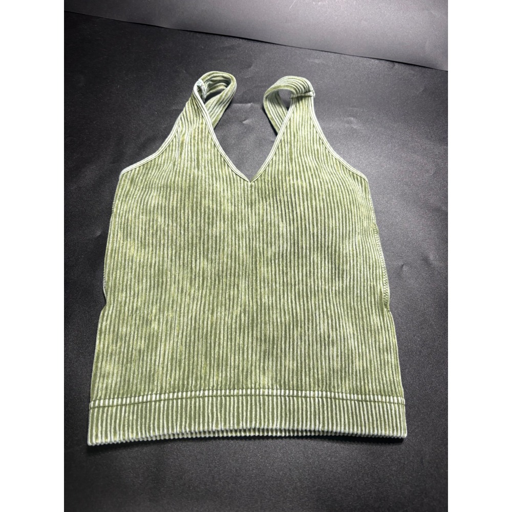 Zenana Womens Mineral Wash Ribbed V-Neck Racerback Tank Top Olive Green L/XL